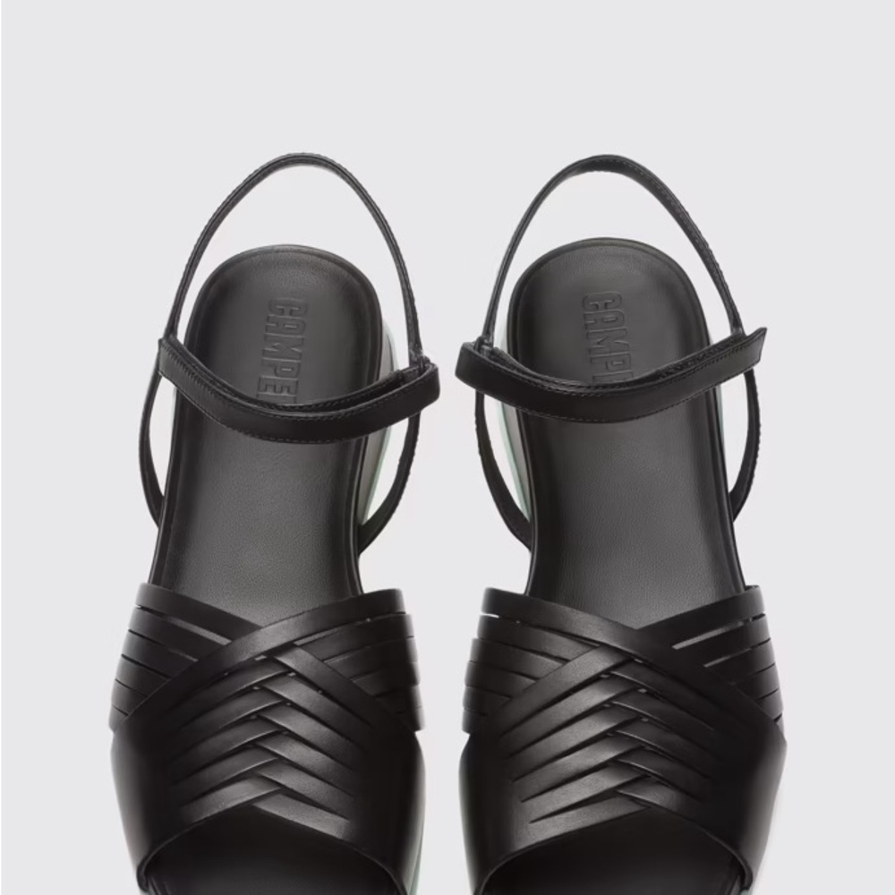 Camper Black Leather Strappy Flat Sandals with Mint Sole - Picture 3 of 11